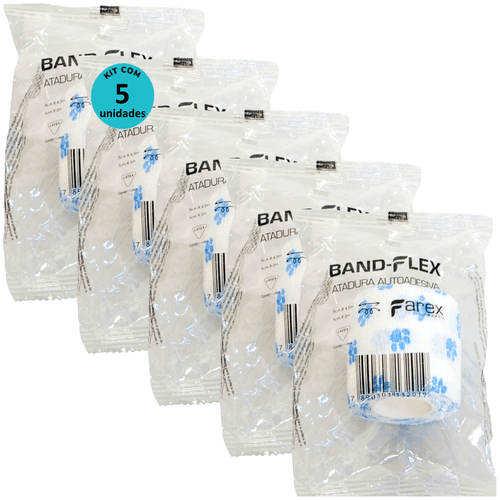 Atadura 5cm Branca Com Patinhas Band-Flex Autoadesiva Para Animais Farex Kit Com 5